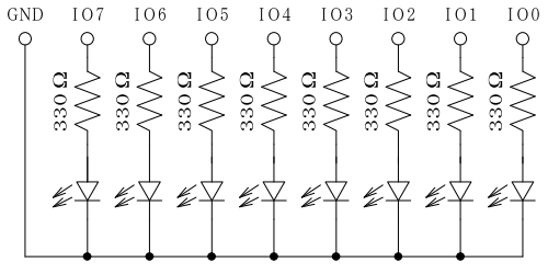 USBGPIO8によるLED点灯回路